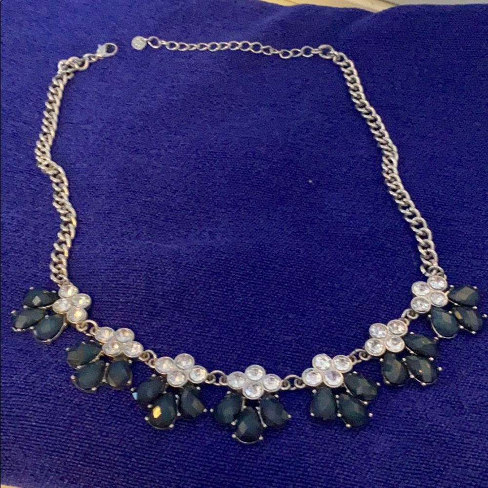 Stainless steel necklace with navy blue accents
